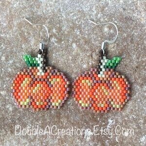 Pumpkin Beaded Earrings, New, Handmade by Me